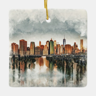 New York City Manhattan Skyline - gemischte Medien Keramikornament
