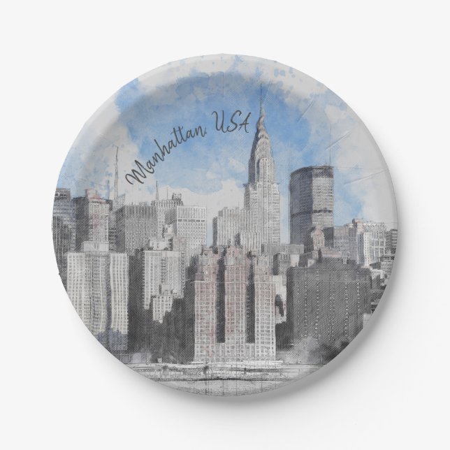 New York City Manhattan Skyline - Modern Pappteller (Vorderseite)