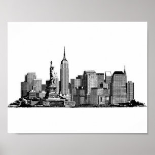 New York City Manhattan Skyline - schwarz-weiß Poster