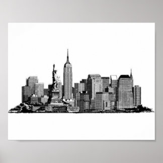 New York City Manhattan Skyline - schwarz-weiß Poster
