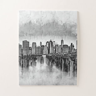 New York City Manhattan Skyline - schwarz-weiß Puzzle