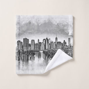 New York City Manhattan Skyline - Schwarz-Weiß Waschlappen
