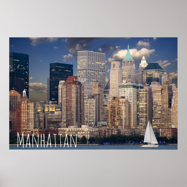 New York City Manhattan Skylne zur Nachtpostkarte Poster (Vorne)