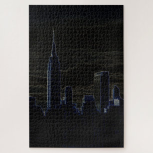 New York City Manhattan Skyscrappers Dark Night Puzzle