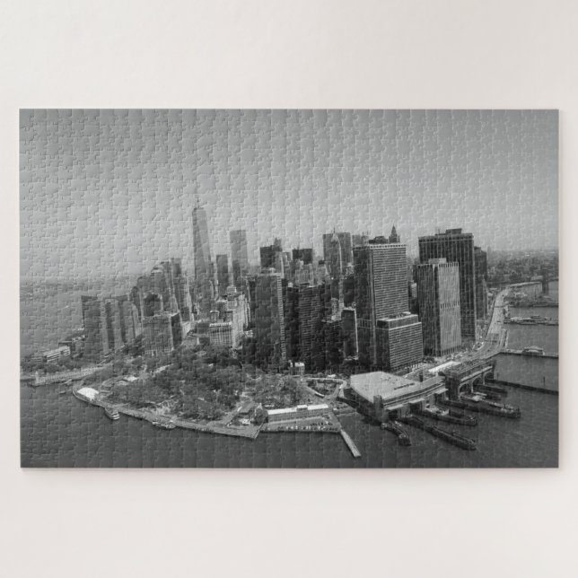 New York City Manhattan Skyscrappers Schwarz-weiß Puzzle (Horizontal)