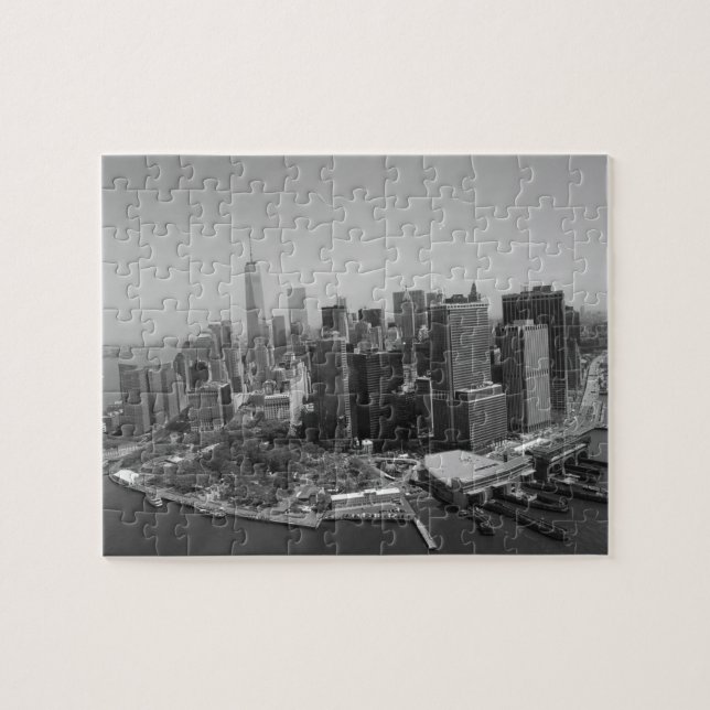 New York City Manhattan Skyscrappers Schwarz-weiß Puzzle (Horizontal)