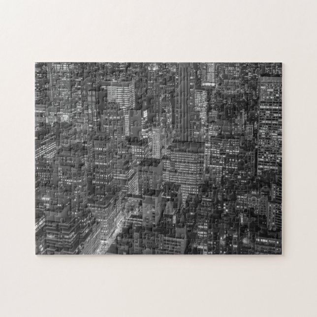 New York City Manhattan Skyscrappers Schwarz-weiß Puzzle (Horizontal)