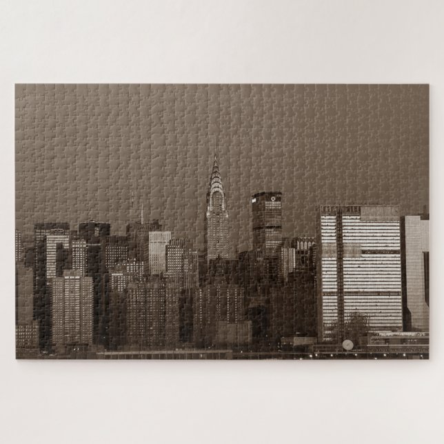 New York City Manhattan Skyscrappers Sepia Puzzle (Horizontal)