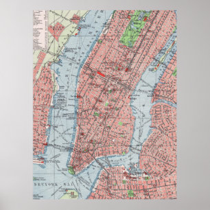 New York City, Manhattan, Vintage Landkarte, Poste Poster