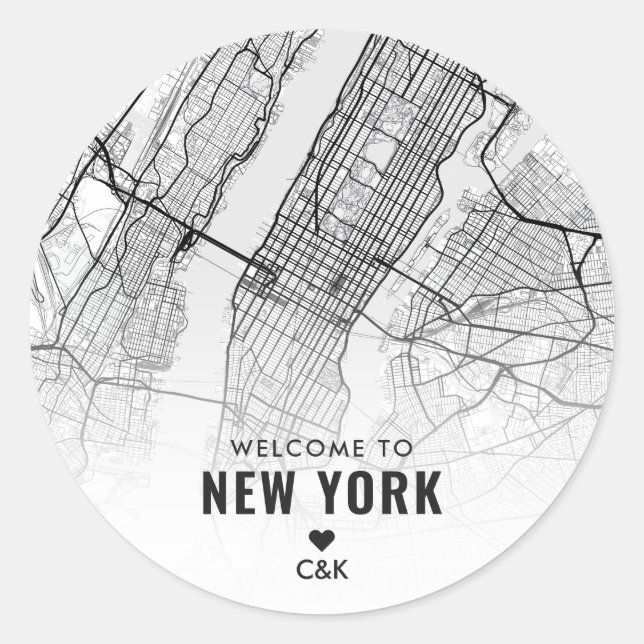 New York City Map | Begrüßung Runder Aufkleber (Vorderseite)