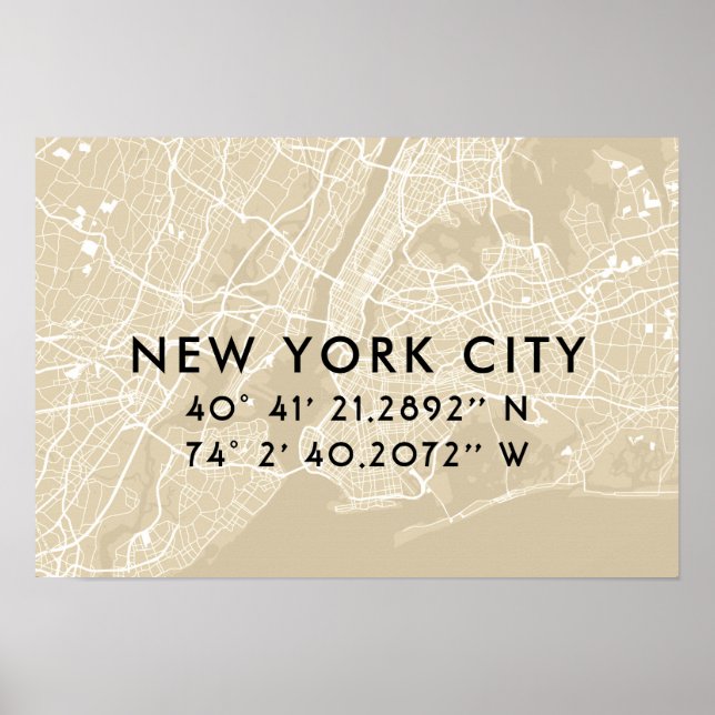 New York City Map Benutzerdefinierte Koordinaten | Poster (Vorne)