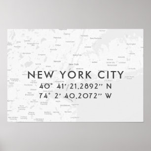 New York City Map Benutzerdefinierte Koordinaten   Poster