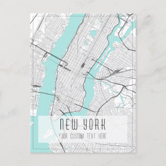 New York City Map, Black, White und Blue Postkarte