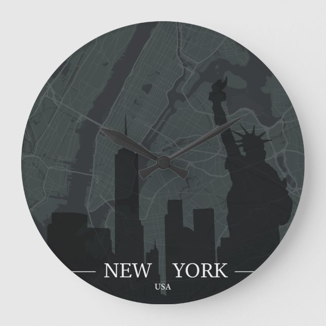 New York City Map Große Wanduhr (Vorderseite)