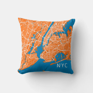 New York City Map   NYC   Orange & Blue Kissen