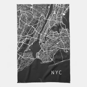 New York City Map  NYC  Schwarz und Weiß Geschirrtuch