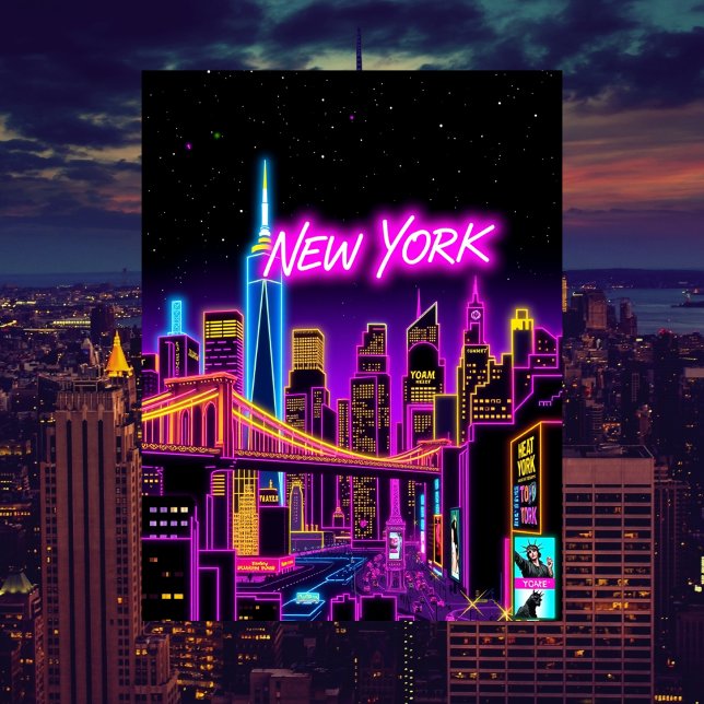 New York City Neon Retro-Futuristic Travel Postkarte (New York City Neon Retro-Futuristic Travel Postcard)
