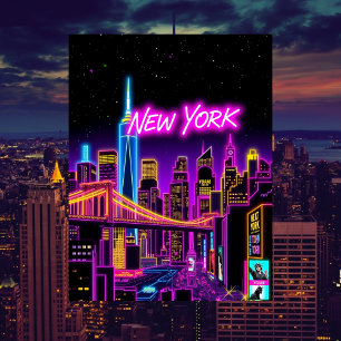 New York City Neon Retro-Futuristische Reise Postkarte
