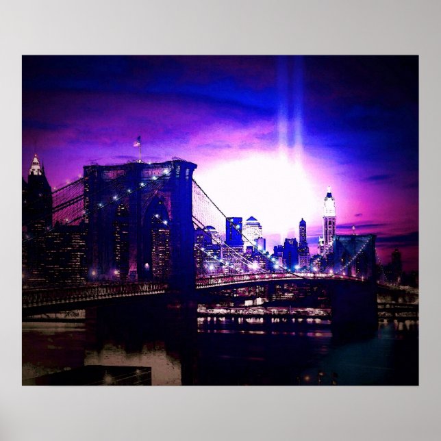 New York City Night Brooklyn Bridge Poster (Vorne)