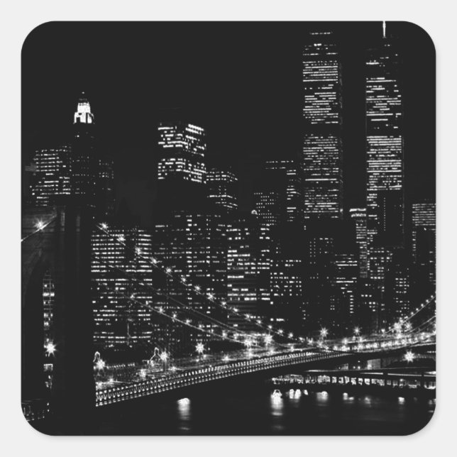 New York City Night Quadratischer Aufkleber (Vorderseite)