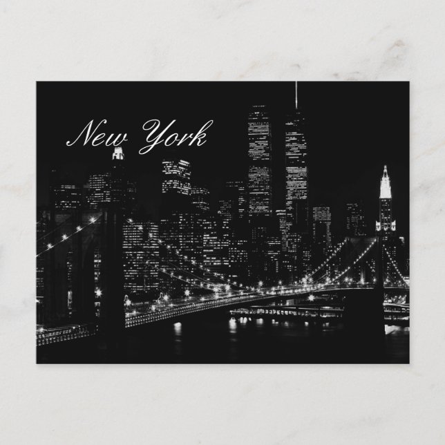 New York City Night Script Postcard Postkarte (Vorderseite)