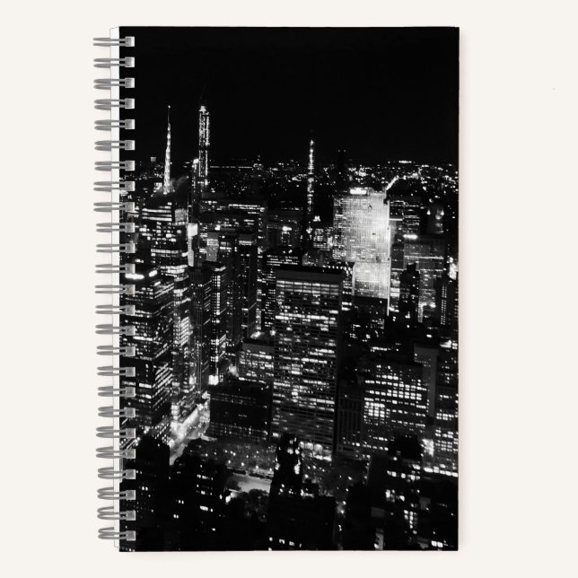 New York City Night Sky Foto Spiral Notebook Notizbuch (Vorderseite)