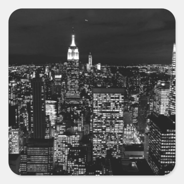 New York City Night Skyline Quadratischer Aufkleber (Vorderseite)