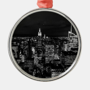 New York City Night Skyline Silbernes Ornament