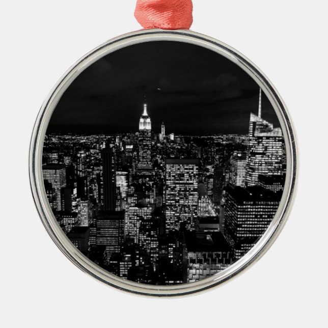 New York City Night Skyline Silbernes Ornament (Vorne)