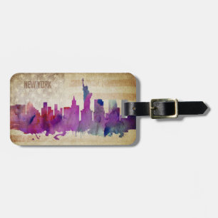 New York City, NY   Aquarell-Stadt-Skyline Gepäckanhänger