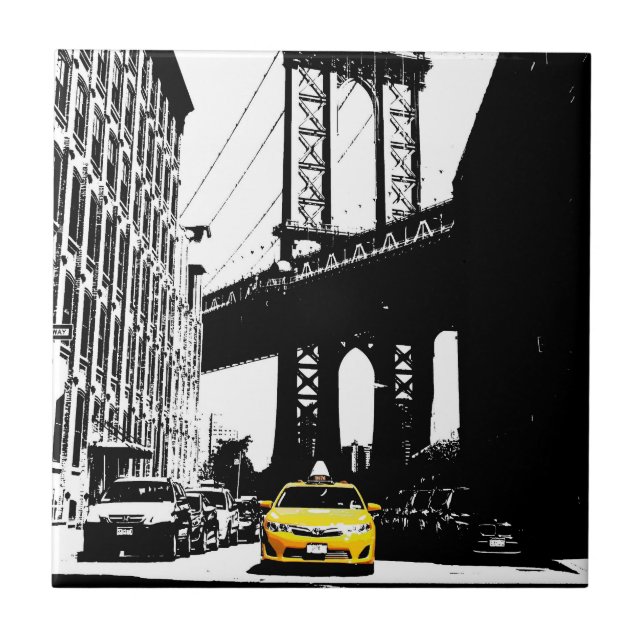New York City Ny Nyc Yellow Taxi Brooklyn Bridge Fliese (Vorderseite)