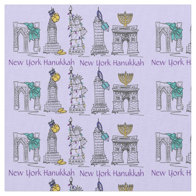 New York City NYC Chanukah Hanukkah Fabric Stoff (Nahaufnahme)