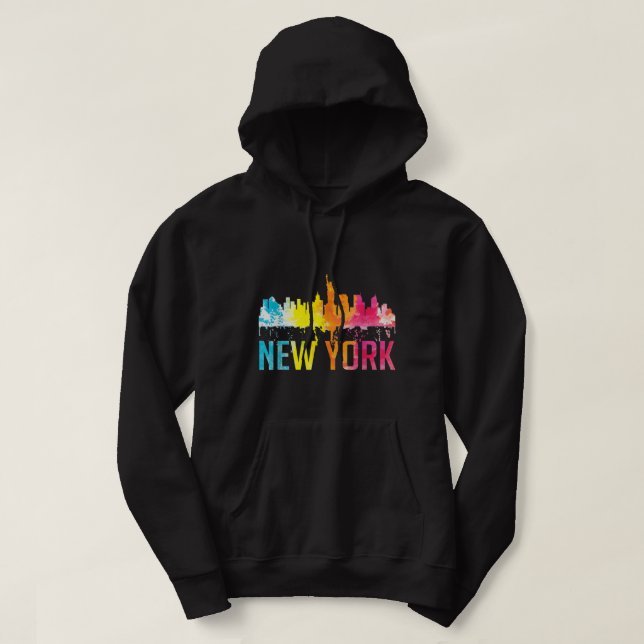 New York City NYC Wasserfarbe Art Big Apple Skylin Hoodie (Design vorne)