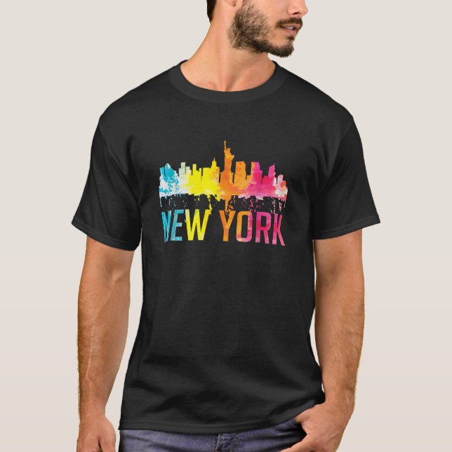 New York City NYC Watercolour Art Big Apple Skylin T-Shirt (Vorderseite)