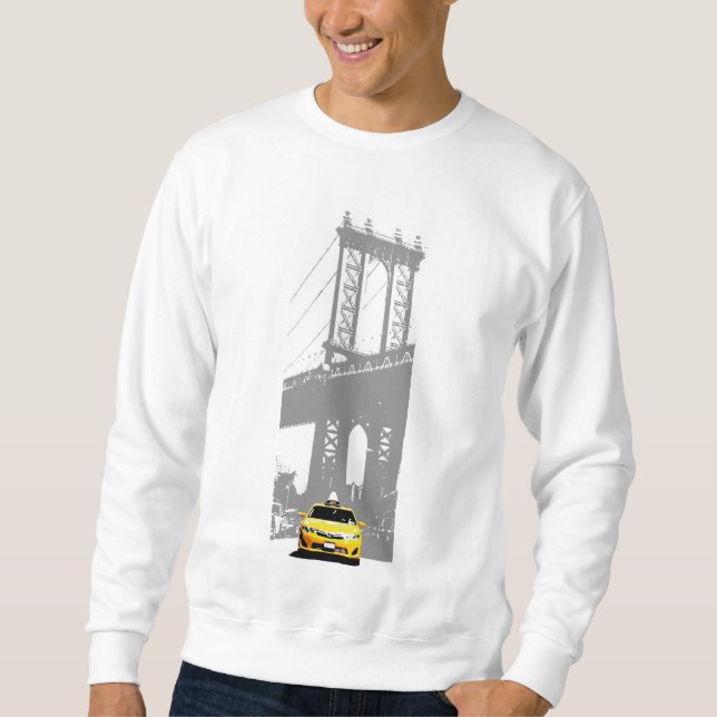 New York City Nyc Yellow Taxi Brooklyn Bridge Mens Sweatshirt (Vorderseite)