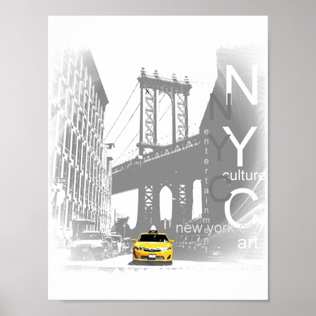 New York City Nyc Yellow Taxi Brooklyn Bridge Poster (Vorne)