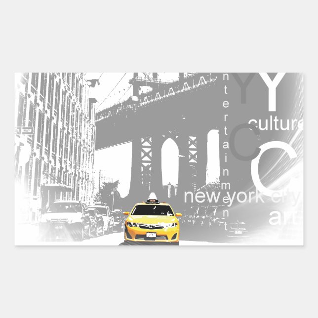 New York City Nyc Yellow Taxi Pop Art Rechteckiger Aufkleber (Vorderseite)