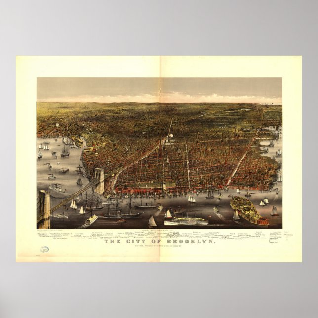 New York City of Brooklyn by Currier and Ives 1879 Poster (Vorne)