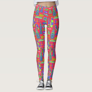 New York City Pattern Red Leggings
