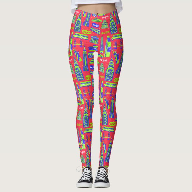 New York City Pattern Red Leggings (Vorderseite)