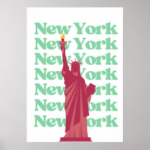 New York City Pink Grün NYC Reise Poster