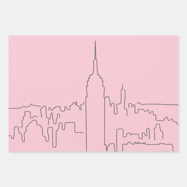 New York City Pink Minimallinie Geschenkpapier Set (Vorderseite)