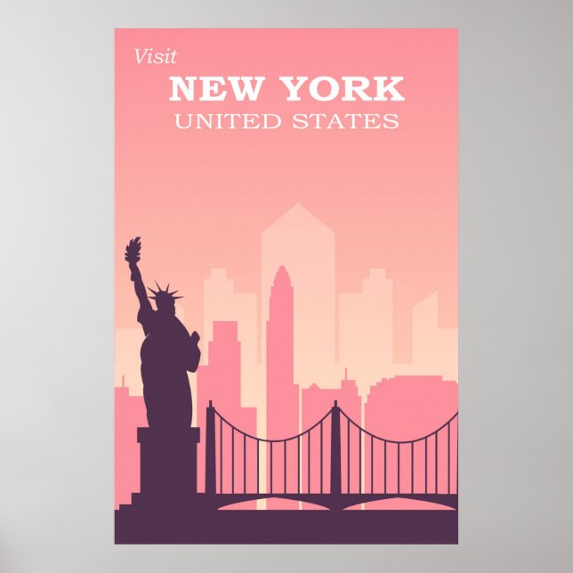 New York City Pink Vintage Travel Poster (Vorne)