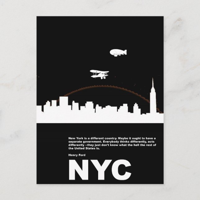 New York City Poster Black Postkarte (Vorderseite)
