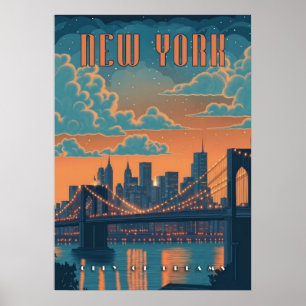 New York City Poster, nyc skyline art, manhattan w Poster