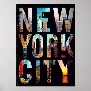 New York City Poster, nyc skyline art, manhattan w Poster