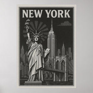 New York City Poster, nyc skyline art, manhattan w Poster