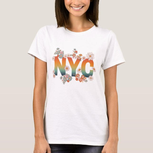 New York City Power Blume Retro T - Shirt (Vorderseite)
