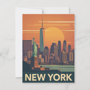 New York City Retro Sonnenuntergang Postkarte