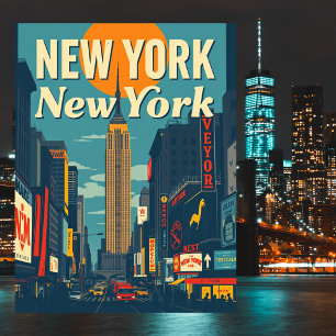 New York City Retro Vintage Reise Kunst Postkarte